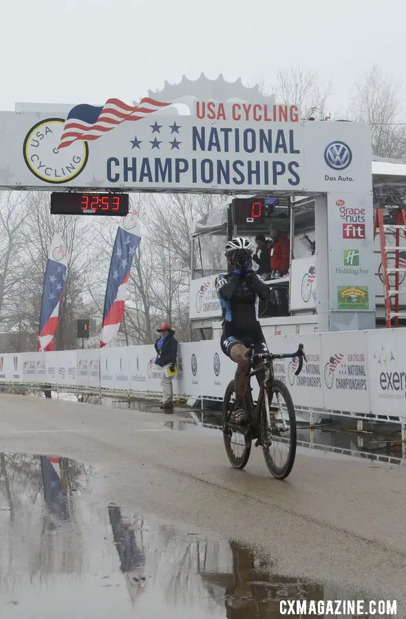 Ellen Noble was jubilant with her victory in the 17-18 Junior Women\'s race. © Cyclocross Magazine