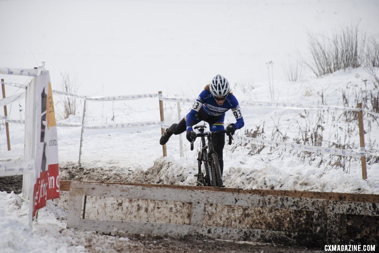 Brems at the barriers, alone in the 50-54 race. © Cyclocross Magazine