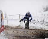 Brems at the barriers, alone in the 50-54 race. © Cyclocross Magazine