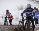 Brems leading the 50-54 race, ahead of 45-49 racer Jeanne Fleck. © Cyclocross Magazine