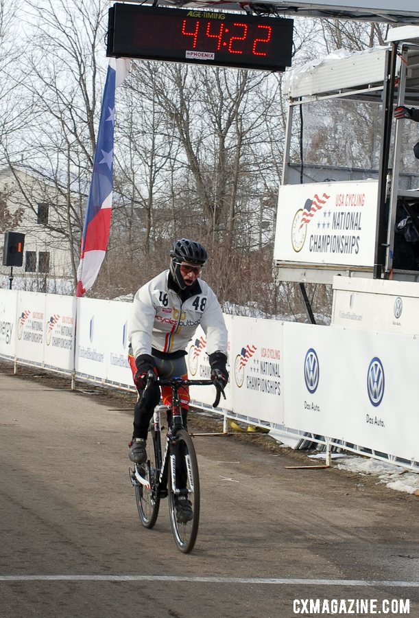 Frederic Schmid with time to celebrate his 70+ win. 2013 Cyclocross National Championships. ©Cyclocross Magazine