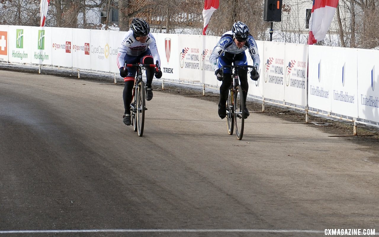 Pizzini pipping Rollins for the 65-69 win. 2013 Cyclocross National Championships. ©Cyclocross Magazine