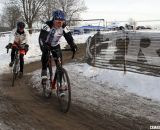 Walter Axthelm chased by Frederic Schmid for the 70+ title.  ©Cyclocross Magazine