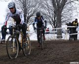 Shriver overcomes a slow start to finally catch the leader. Masters 30-34. 2013 Cyclocross National Championships. © Cyclocross Magazine