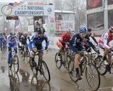 Don Myrah (Ibis / BuyCell) following Jon Cariveau (Moots) to start the Masters 45-49 race, 2013 Nationals. © Cyclocross Magazine