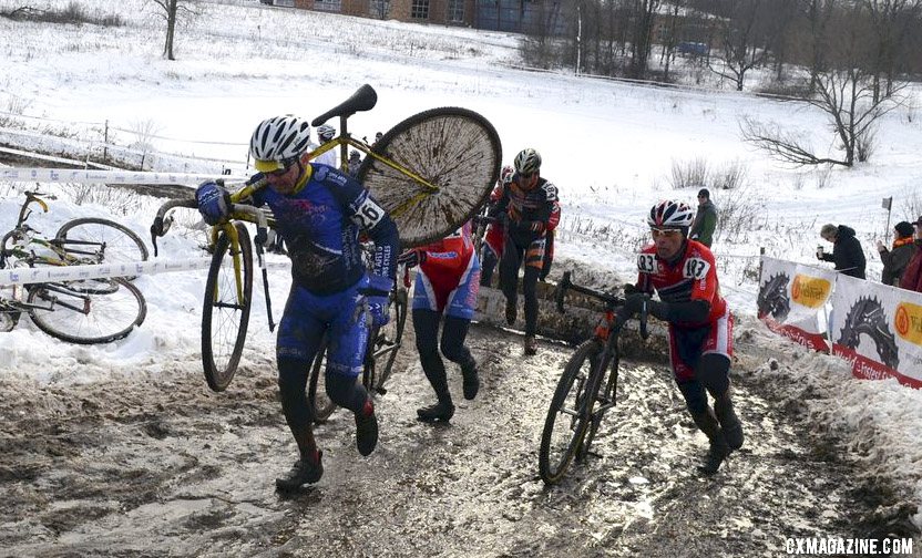 Defending champ Curley took an ealry lead. Masters 55-59, 2013 Cyclocross National Championships. ©Cyclocross Magazine