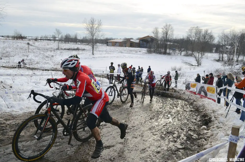 Brad Young leads a chase group. Masters 55-59, 2013 Cyclocross National Championships. ©Cyclocross Magazine