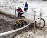 Lennard Zinn takes a hard face plant into an icy puddle.  ©Cyclocross Magazine