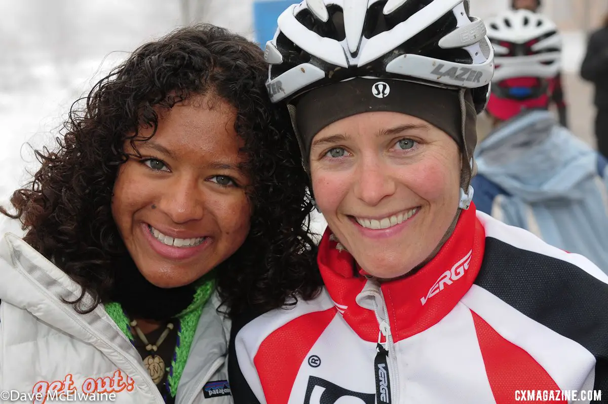 Brianne Marshall and her fan. Masters Women 30-34. 2013 Cyclocross Nationals. © Dave McElwaine