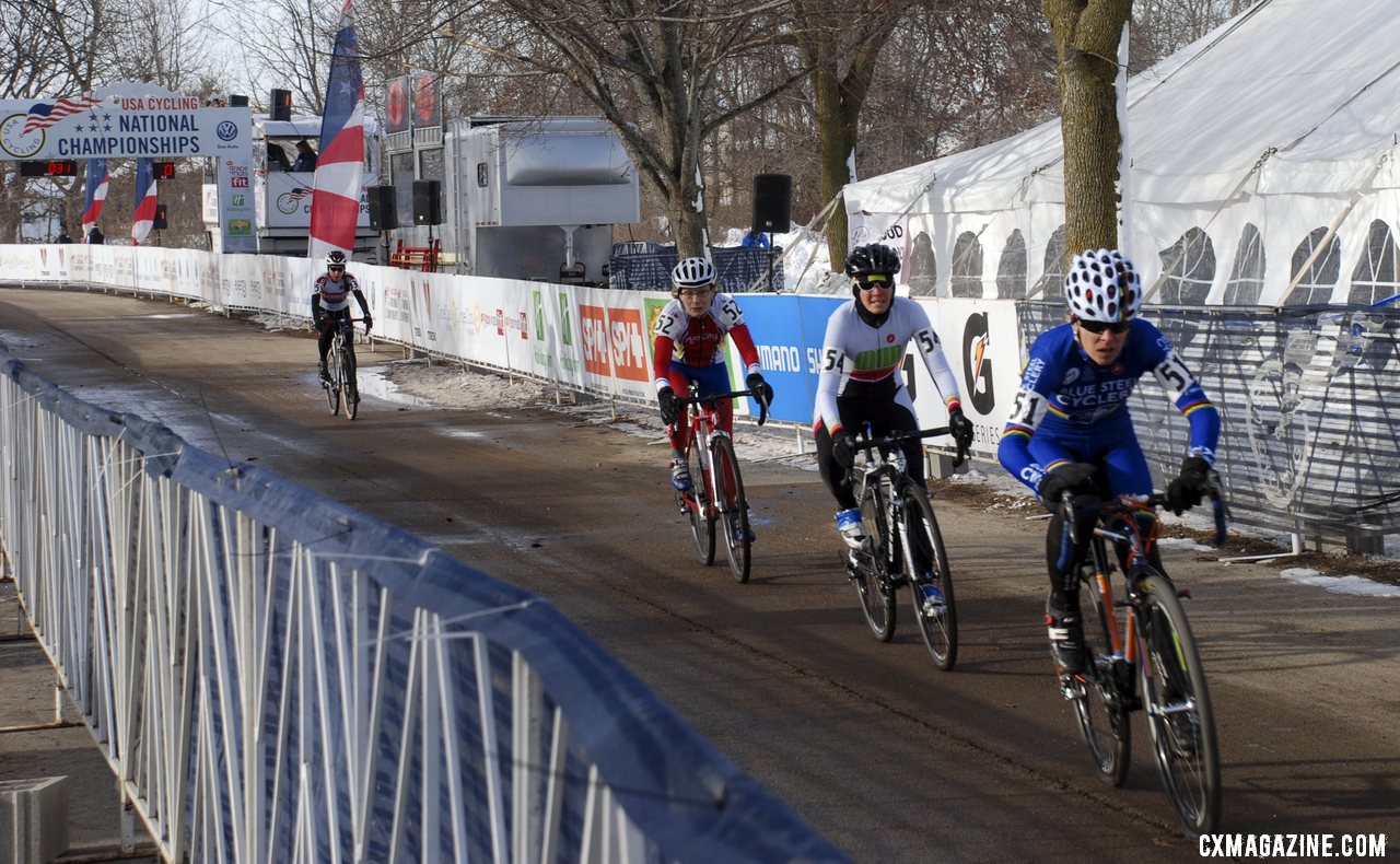 Sarvary leads the 55-59 race down the starting straight. ©Cyclocross Magazine