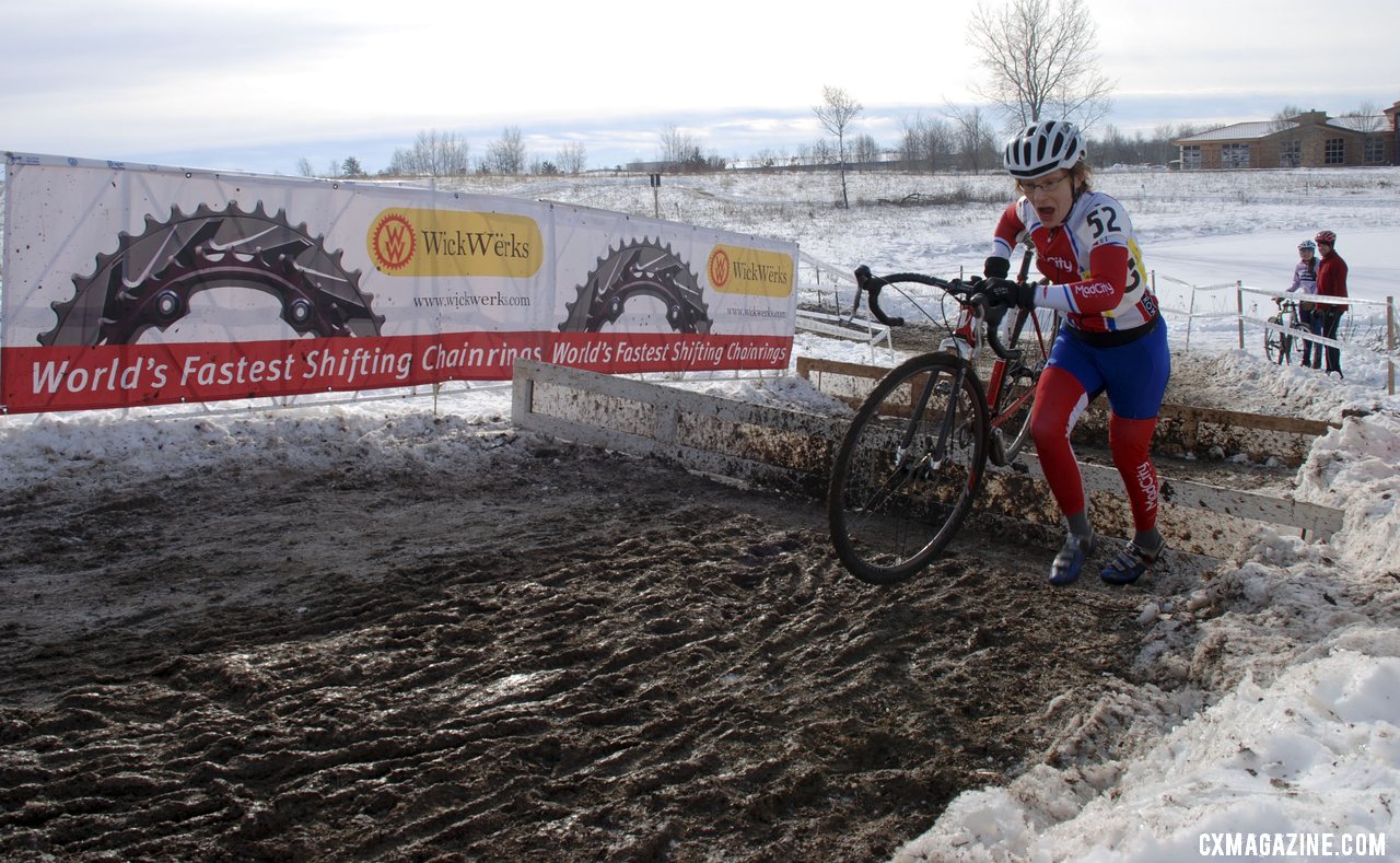 Melissa Behr maximizing her cold air intake at the barriers. 2013 Cyclocross National Championships. ©Cyclocross Magazine