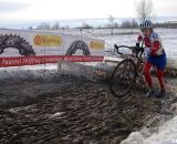 Melissa Behr maximizing her cold air intake at the barriers. 2013 Cyclocross National Championships. ©Cyclocross Magazine