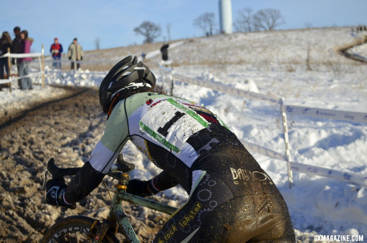 Bradford raced with the pressure of defending a title and being #1. It got the best of his rear tire. © Cyclocross Magazine