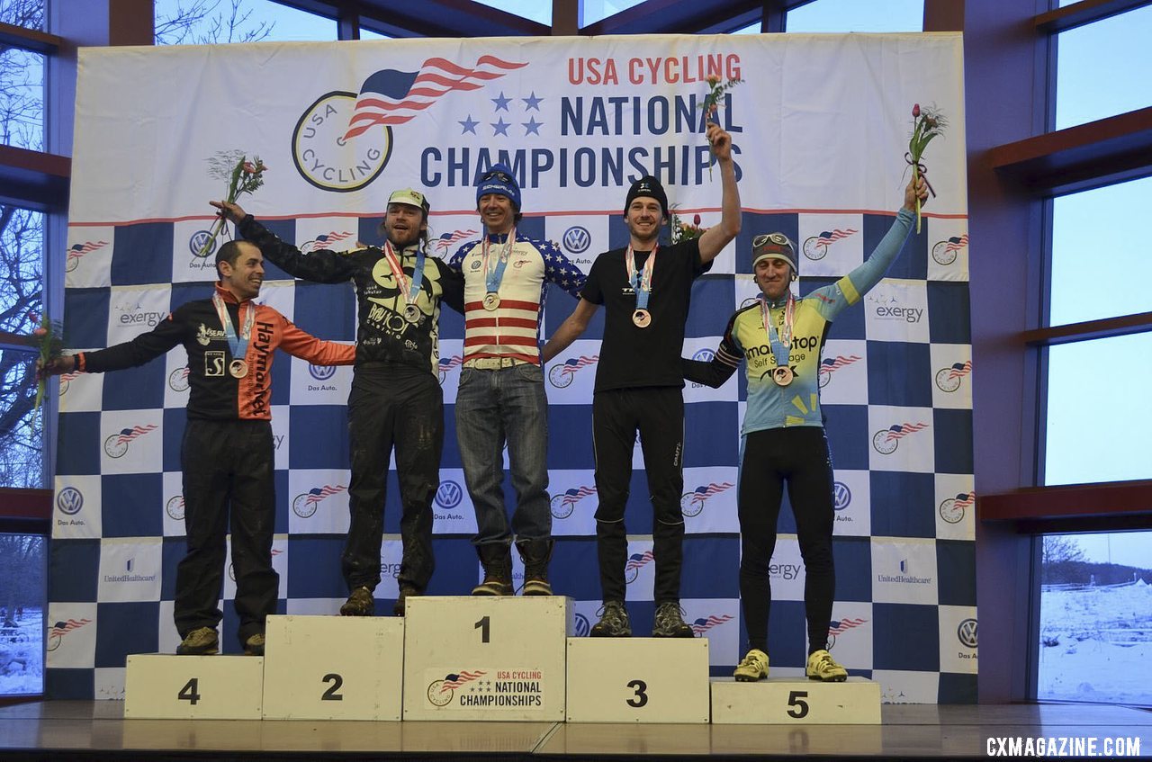 2013 Singlespeed Cyclocross Nationals podium: Craig, Bradford, Neff, Nieters, and Myerson. © Cyclocross Magazine