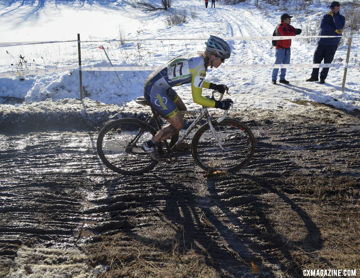Kristal Boni from Colorado navigates the mud. Singlespeed Women. © Cyclocross Magazine