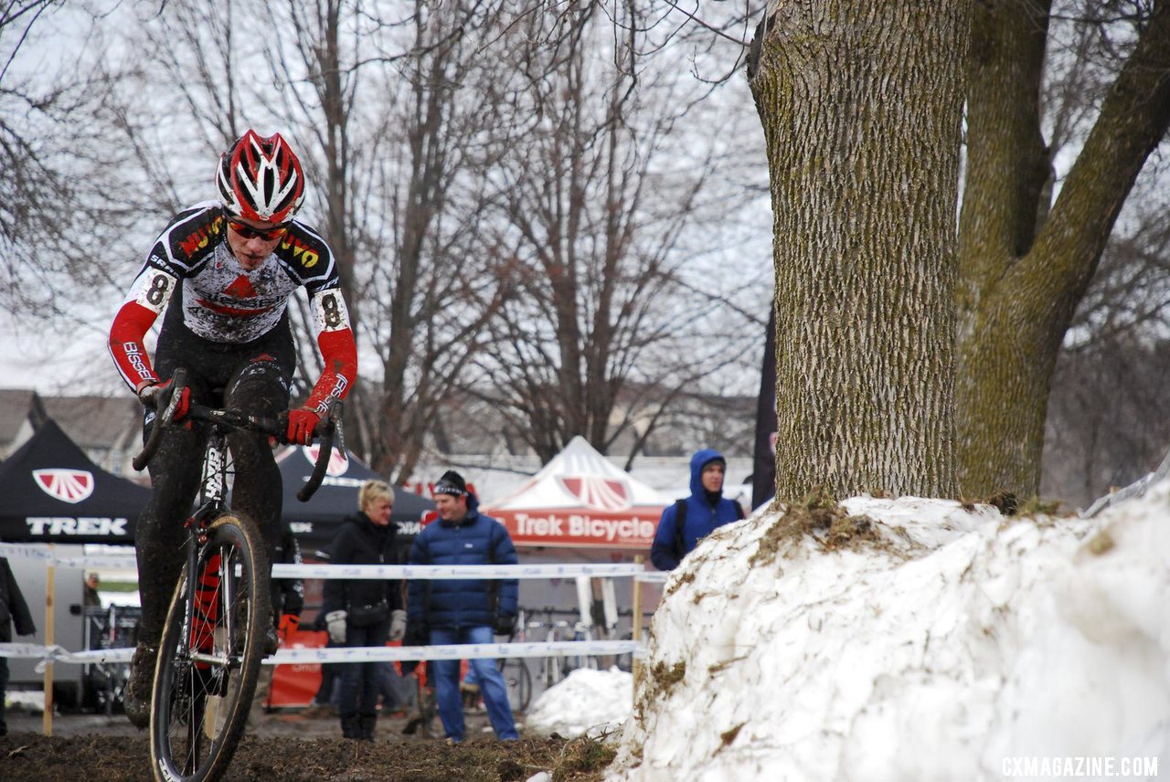 Joshua Johnson looks for a fast line in the thick mud. U23 Men, 2013 Cyclocross National Championships. © Cyclocross Magazine