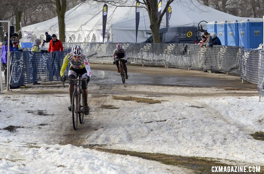 The battle for second - Dowidchuck and Sone. Masters Women 40-44, 2013 National Championships. © Cyclocross Magazine