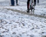 Light snow and frozen mud was the story of the morning races. © Cyclocross Magazine