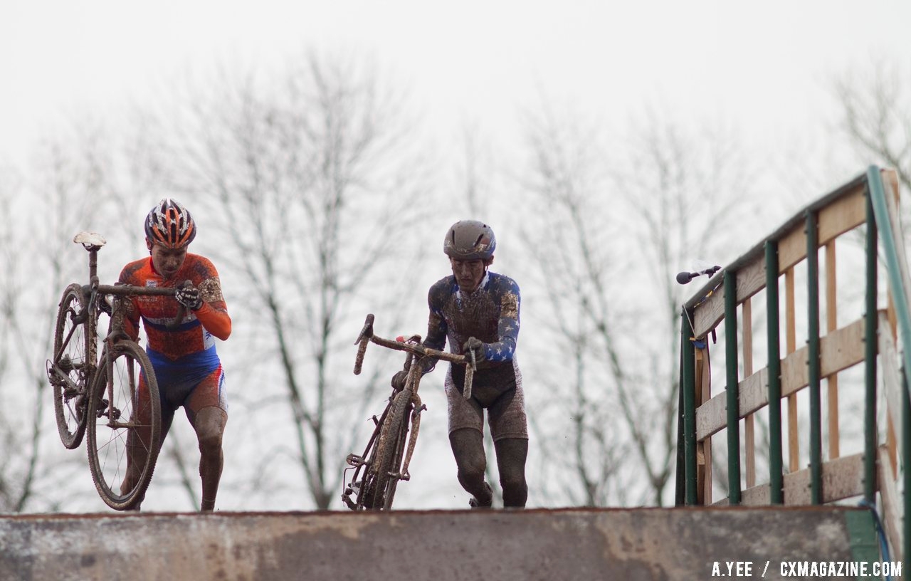 Zach McDonald and Michael van der Heijden battled for a top ten position. © Cyclocross Magazine