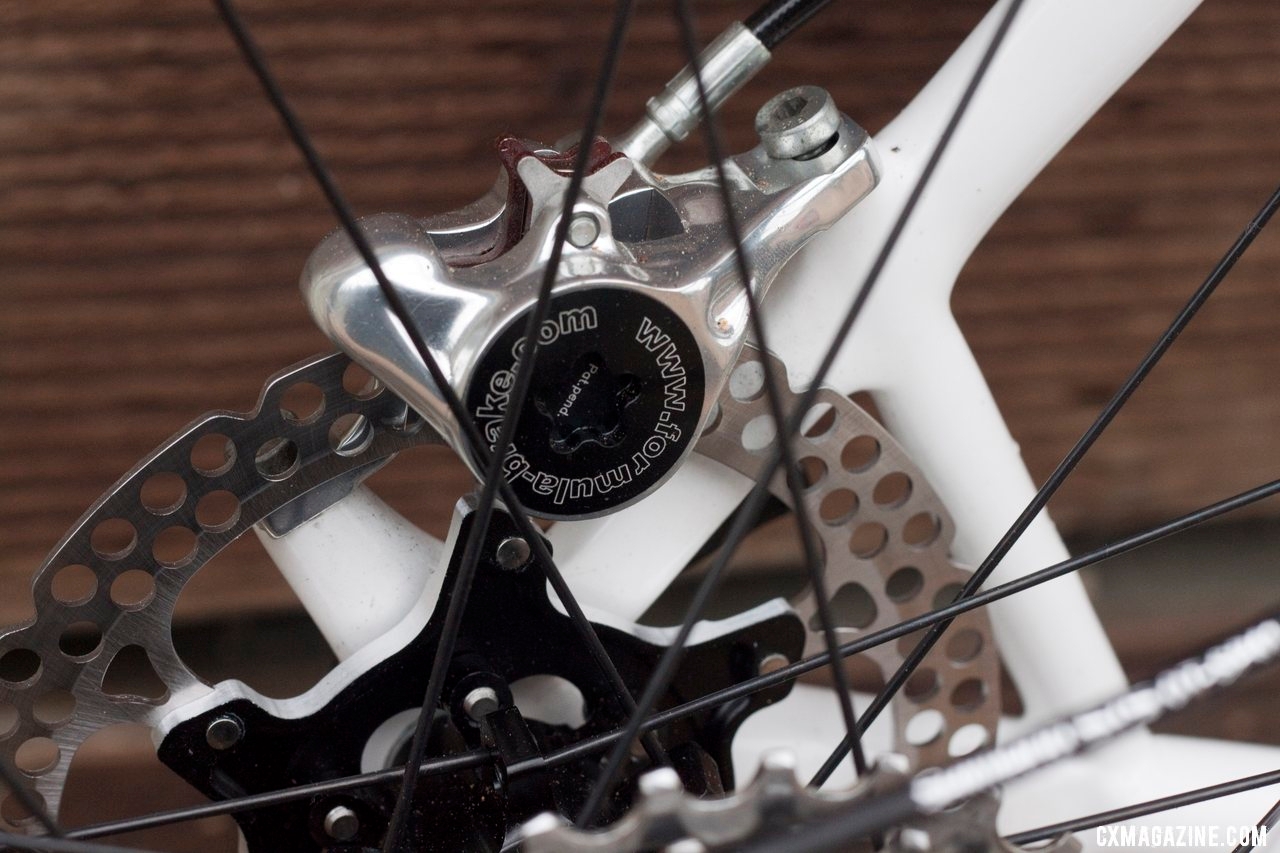 Don Myrah\'s Ibis Hakkalugi Disc Cyclocross Bike features Formula R1 disc brakes with 324 Labs Brake Adapter. ©Cyclocross Magazine