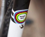 Myrah's second World Title - but first rainbow stripes - displayed on his Hakkalugi Disc Cyclocross Bike. ©Cyclocross Magazine