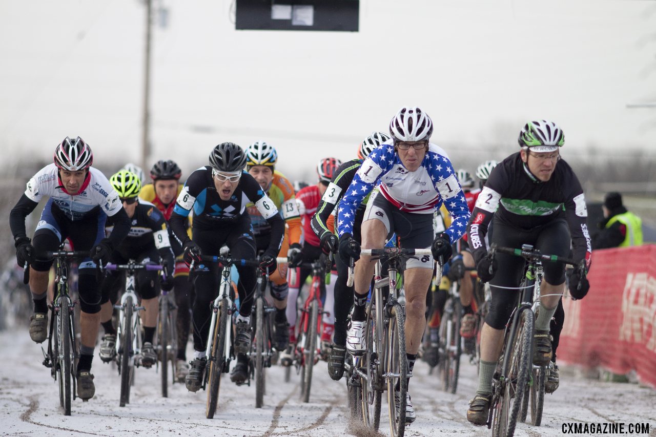 Steve Tilford wasted no time moving to the front in the first 100 feet, and within one lap had 40 seconds. © Cyclocross Magazine