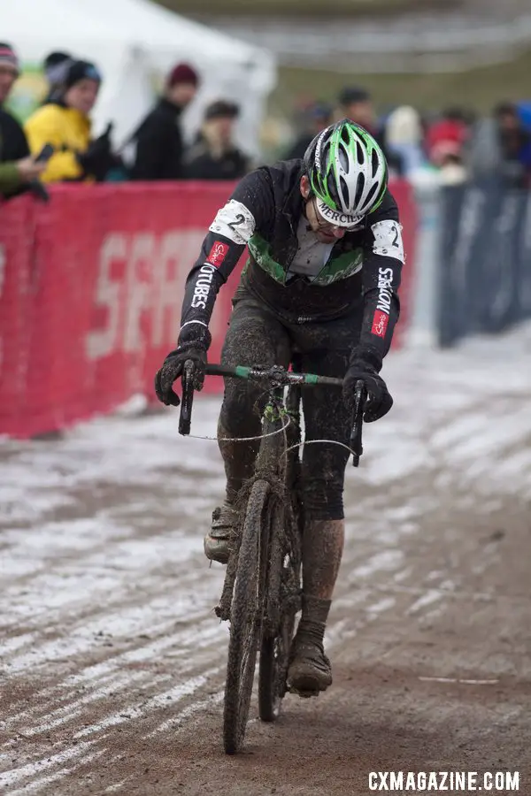 Gunnar Shogren had the worst luck, but perhaps the best race, overcoming a rolled tire to move into third © Cyclocross Magazine