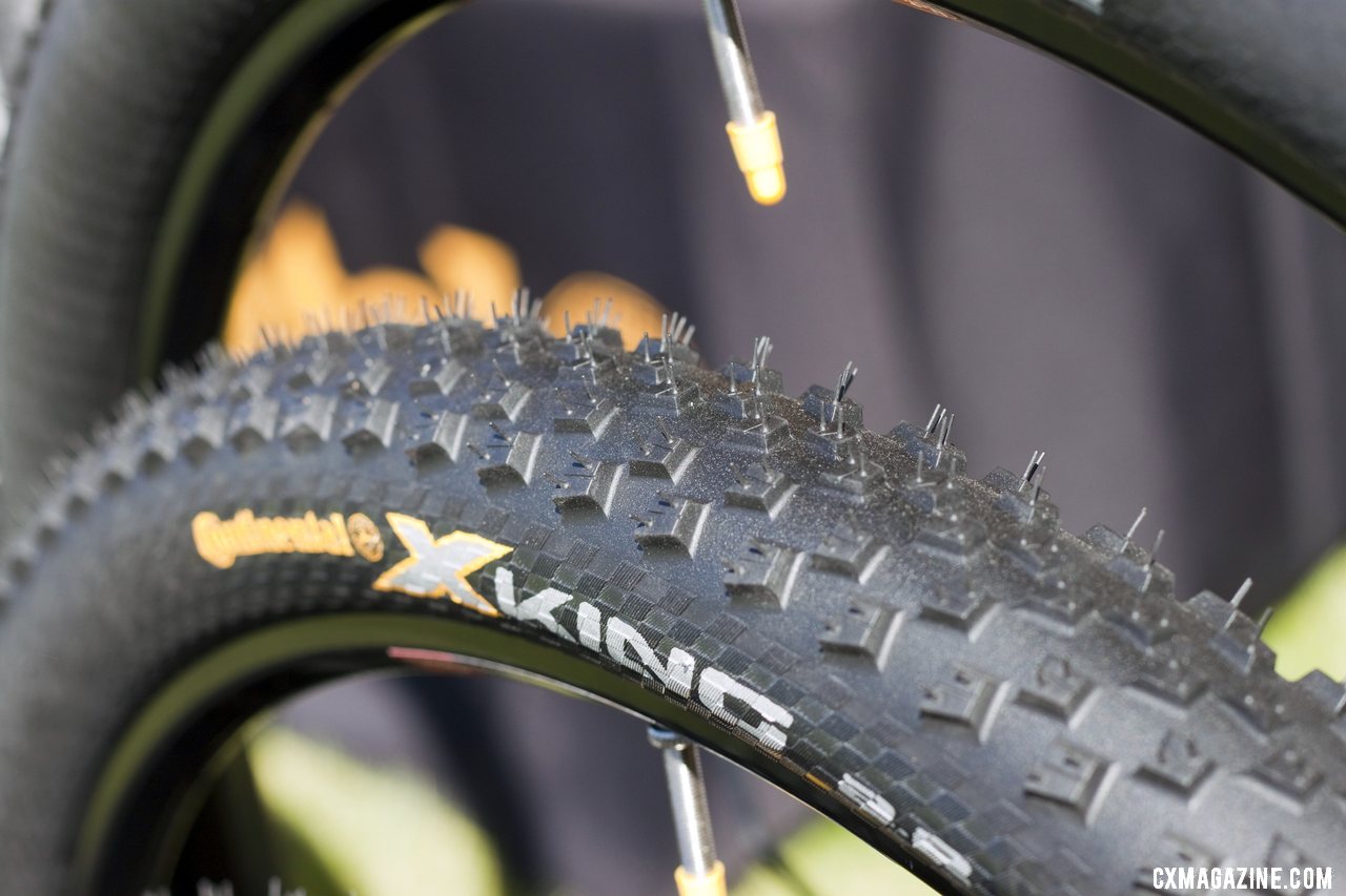 Continental said they\'re finally going to have full production of their long-awaited cyclocross tubulars, and they will featuring a pattern very similar to this XKing mountain bike tire.