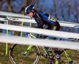 Kaitlin Antonneau, flying her collegiate colors, leads the race. © Kent Baumgardt