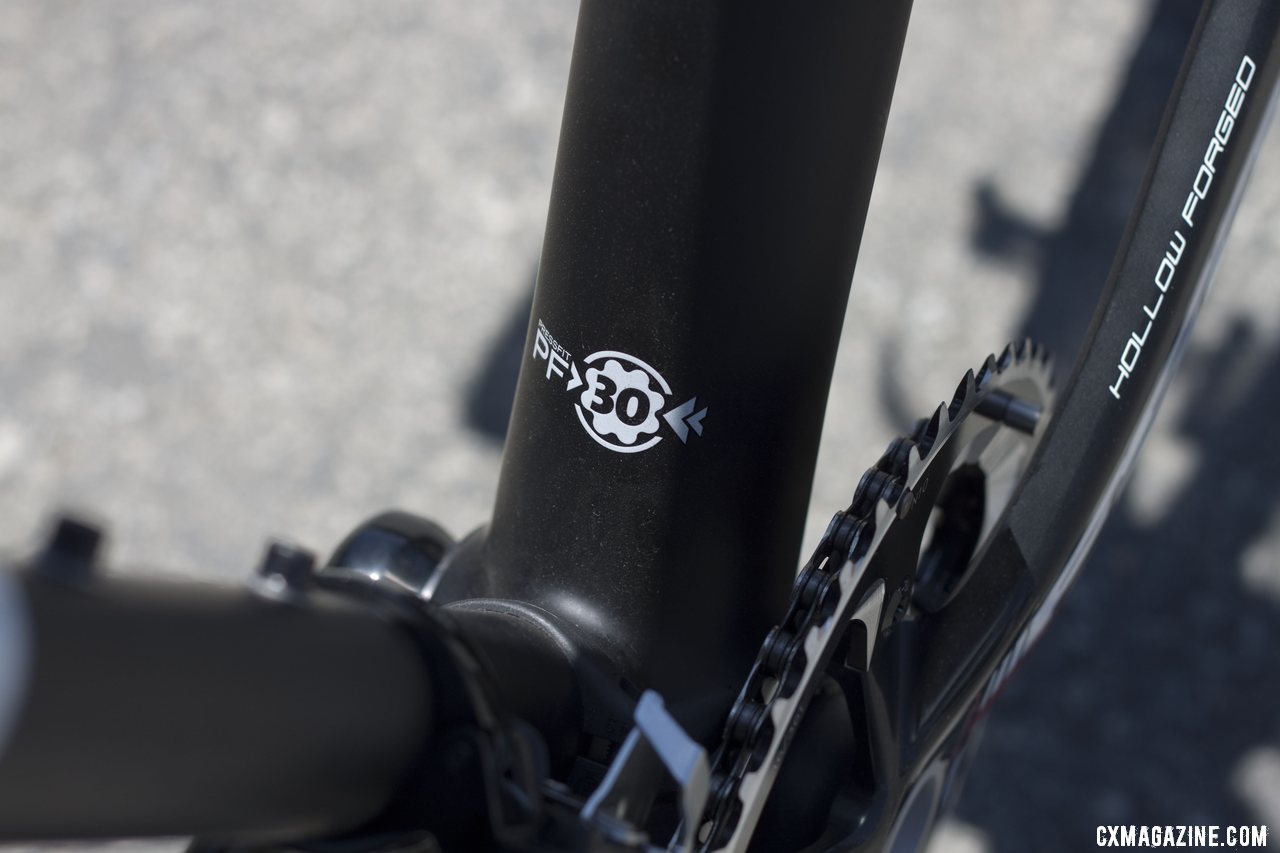 Just as we\'ve seen with other companies, Raleigh has moved from BB30 to PF30 bottom brackets on its RXC carbon cyclocross line. ©Cyclocross Magazine