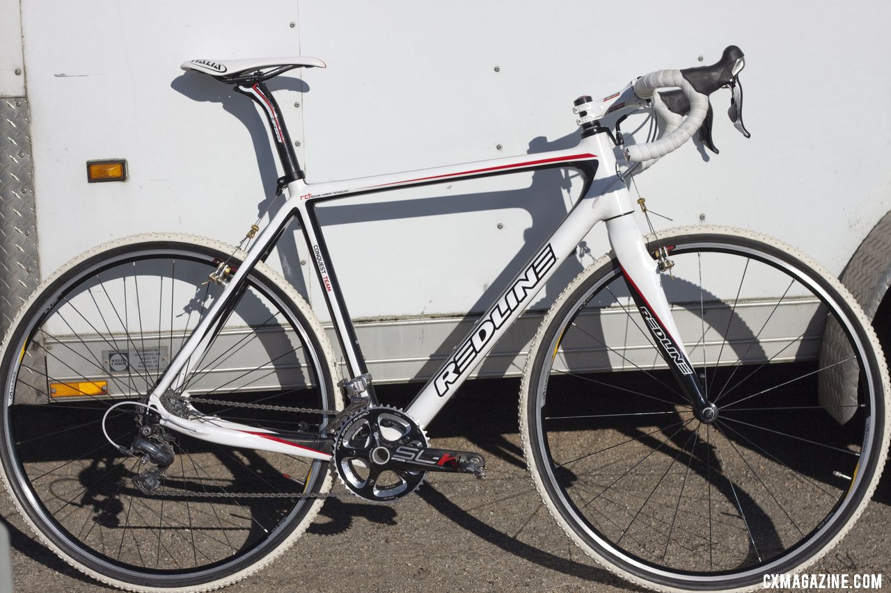 Rutledge's personal white Conquest Team bike, ready for the 2012 season. Sea Otter 2012. ©Cyclocross Magazine