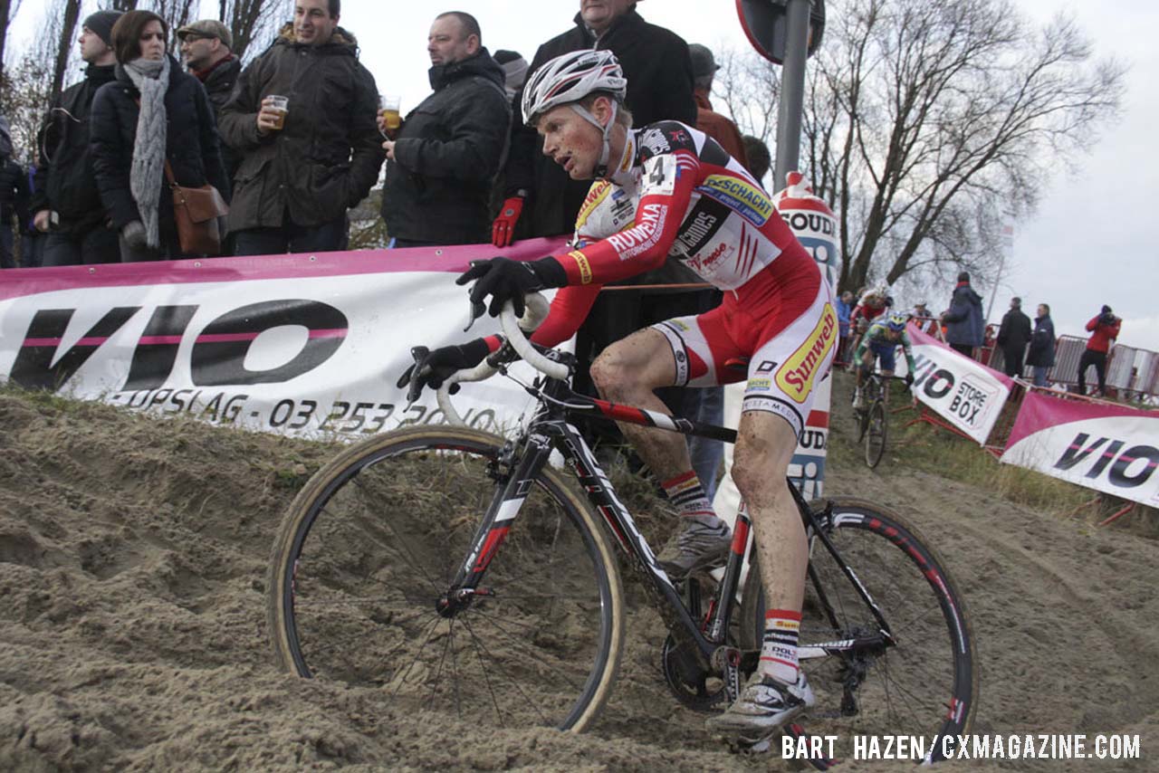 Kevin Pauwels (Sunweb-Napoleon Games) rounding the sandy corner. © Bart Hazen