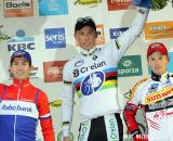 The Elite Men’s podium (L-R): Lars van der Haar (Rabobank Development Team), 2nd; Sven Nys (Crelan-KDL), 1st; Kevin Pauwels (Sunweb-Napoleon Games), 3rd. © Bart Hazen