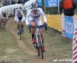 Katie Compton making her move to gap Marianne Vos and Sanne Cant. © Bart Hazen / Cyclocross Magazine