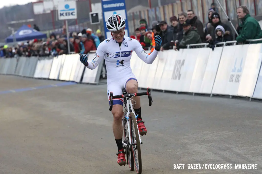 Katie Compton wins the Zolder edition of the 2013 World Cup. © Bart Hazen / Cyclocross Magazine