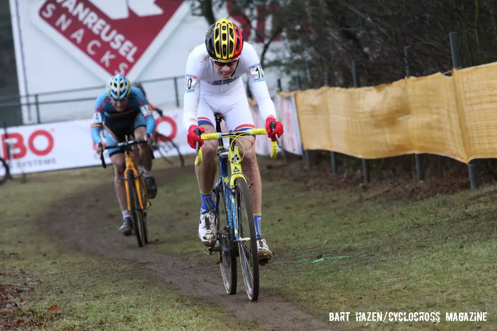 Yannick Peeters giving chase followed by Thijs Aerts. © Bart Hazen / Cyclocross Magazine