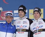 The Elite Men's podium (L-R): Francis Mourey (FDJ.fr), 2nd, Niels Albert (BKCP-Powerplus), 1st; Phillipp Walsleben (BKCP-Powerplus), 3rd. © Thomas van Bracht