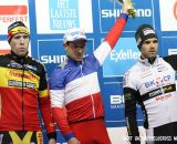 The Elite Men's podium (L-R): Klaas Vantornout (Sunweb-Napoleon Games), 2nd; 	Francis Mourey (FDJ.fr), 1st; Niels Albert (BKCP-Powerplus), 3rd. © Bart Hazen / Cyclocross Magazine