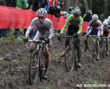 Lars van der Haar leads a group through the off-camber mud. © Bart Hazen / Cyclocross Magazine