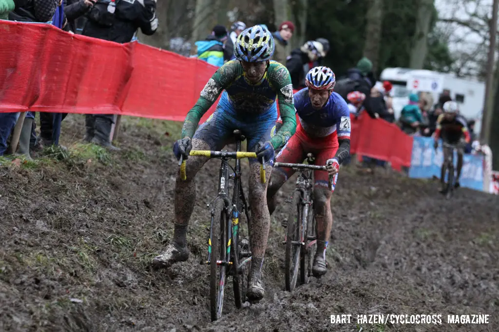 Thijs van Amerongen leads Francis Mourey, with Klaas Vantornout in the distance. © Bart Hazen / Cyclocross Magazine