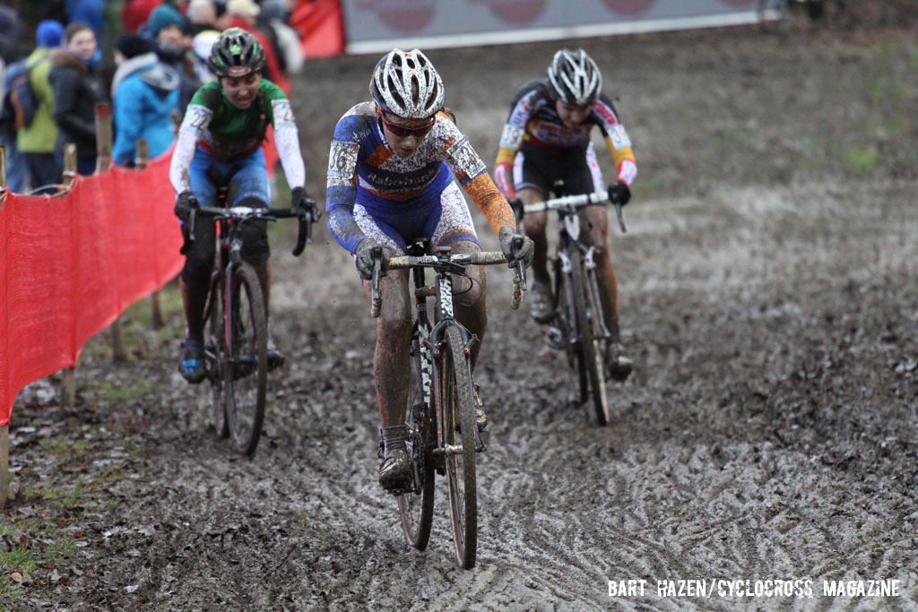 Pauline Ferrand Prevot leads Eva Lechner and Sanne Cant. © Bart Hazen / Cyclocross Magazine
