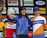 The Elite Women's podium (L-R): Sanne Cant (Enertherm-BKCP), 2nd; Helen Wyman (Kona Factory Team), 1st; Sabrina Stultiens, (Rabobank Liv/Giant), 3rd. © Thomas van Bracht