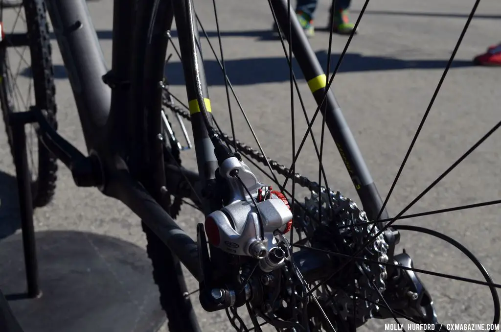 Disc brakes were the norm for Felt\'s new \'cross options. 014 Felt F5X at Sea Otter 2013. © Cyclocross Magazine