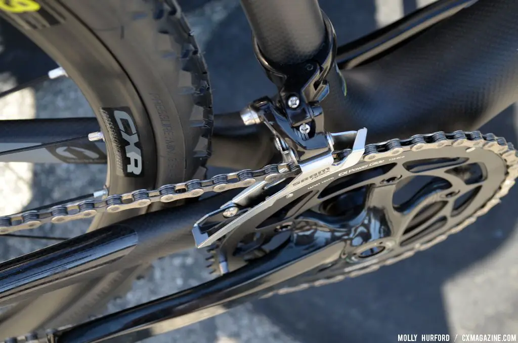 SRAM Apex and Felt\'s own wheelset on the 2014 Felt F5X at Sea Otter 2013. © Cyclocross Magazine