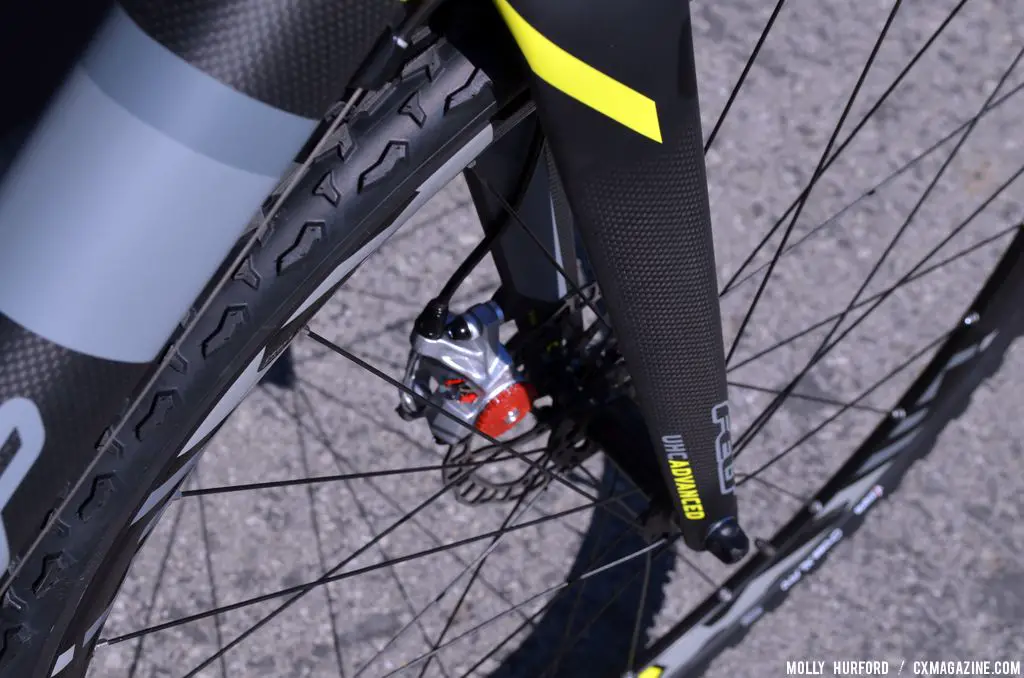 A red, black and gray paint scheme for the 2014 Felt F5X at Sea Otter 2013. © Cyclocross Magazine