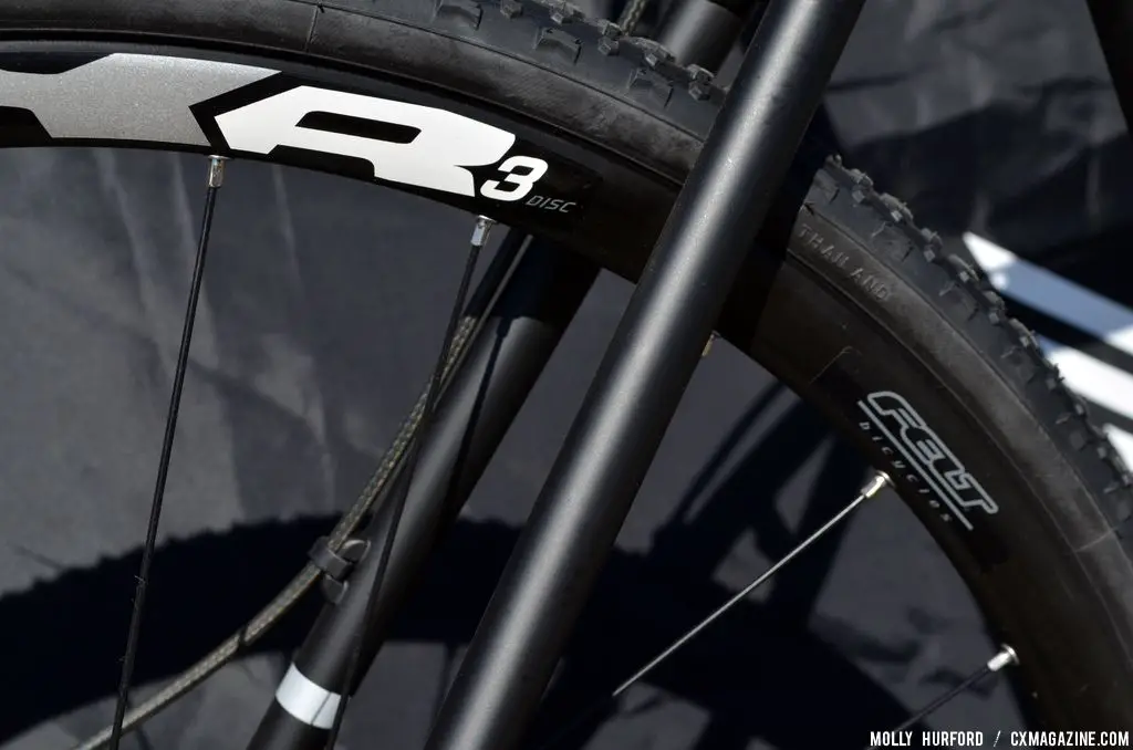 Felt\'s in-house CxR3 disc wheelset 2014 Felt F65X at Sea Otter 2013. © Cyclocross Magazine