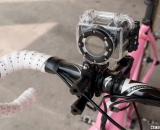 Looks like a GoPro, but it's an AEE handlebar camera, on Ana Rita Montenegro de Castro Vigario's bike.  Â© Cyclocross Magazine