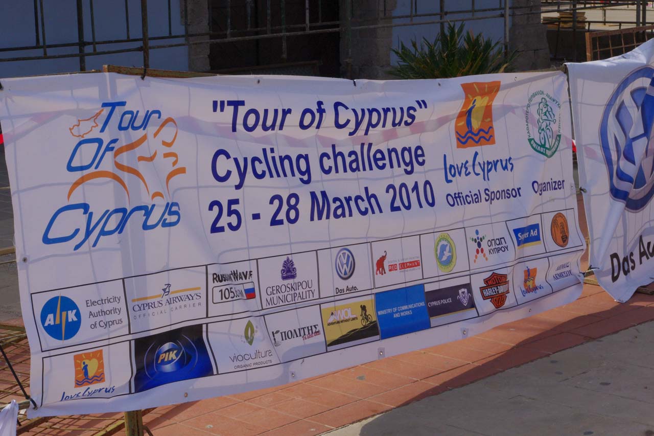 Tour of Cyprus sponsorship banner. ? Jonas Bruffaerts