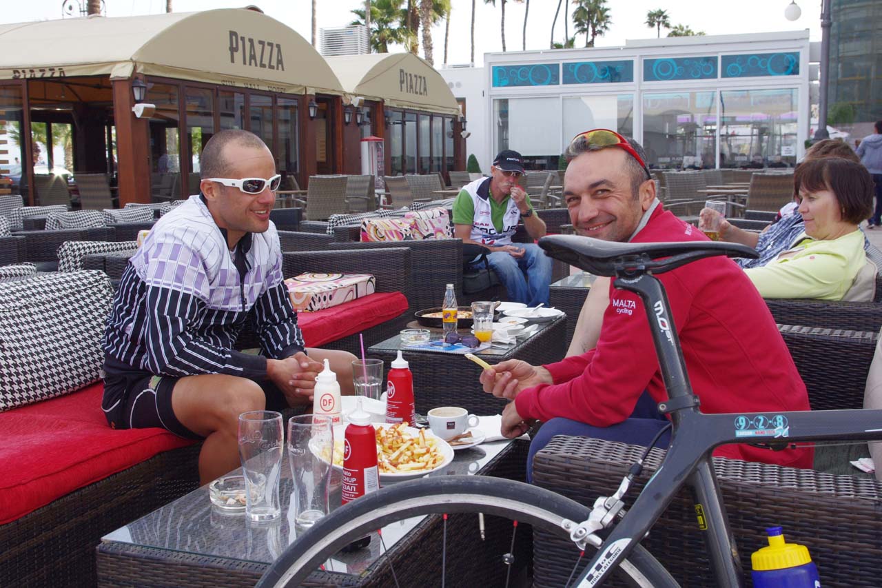 Team Malta with recovery food - Belgian style fries with mayo and ketchup. ? Jonas Bruffaerts