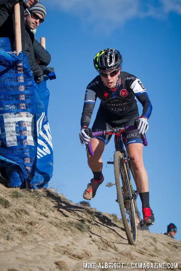 Arley Kemmerer (6) rides an off-camber section of the 2014 USAC Cyclocross National Championships.